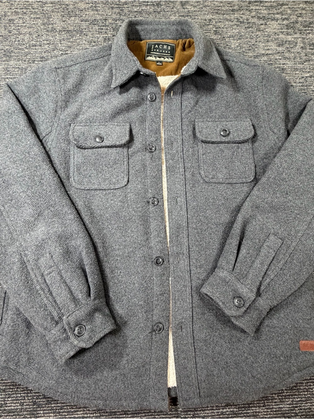 Jachs Gray Button-Front Wool-Blend Shirt Jacket with Sherpa Lining